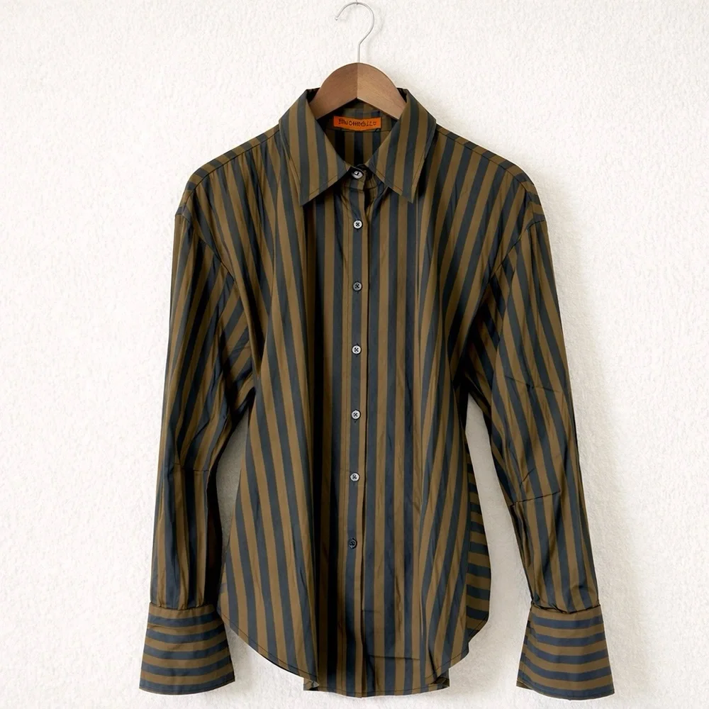 NWT Simon Miller | Loch Poplin Button Up | Black/Choco (M) - Picture 4 of 8